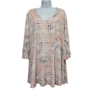 Clara Sun Woo Womens XL Tunic Top Tropical V-Neck 3/4 Tulip Sleeve MSRP $105